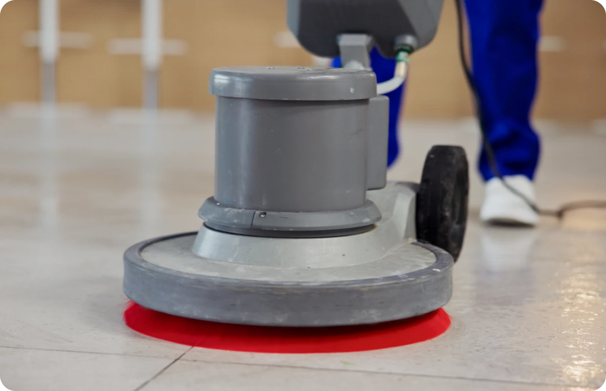 Floor polishing machine in action