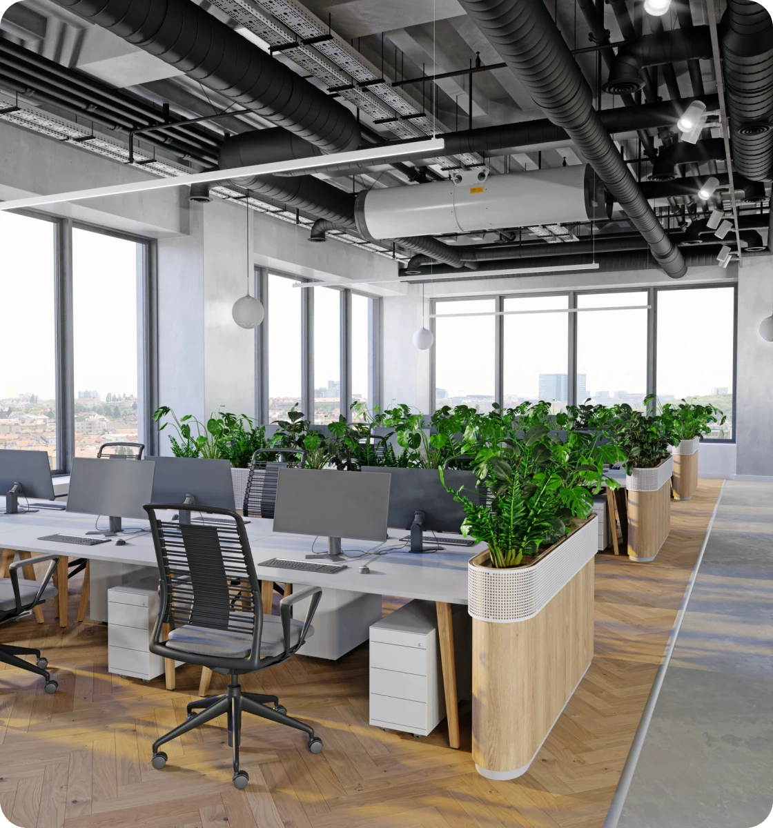 Bright workspace with large windows